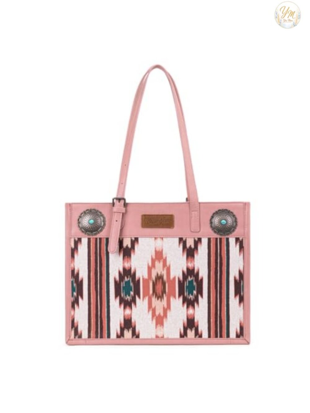 Canvas Boho Western Tote Aztec Print Shoulder Bag with Concho Details Turquoise